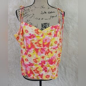 Old Navy Yellow Floral Bodice Spaghetti Tie Top Lined blend